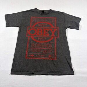 OBEY Heavy Duty Propaganda Trusted Quality Est. 1989 Gray Tee Print T Shirt Sz M